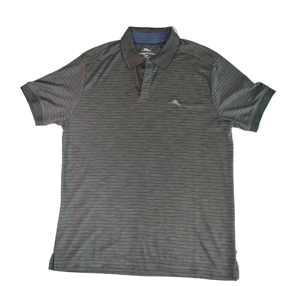Tommy Bahama Mens S Polo Golf Shirt Dk Coal Dark Gray Striped Relax NWT $99.50